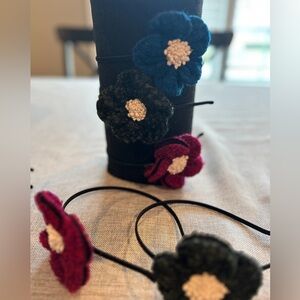 Set of 5 Floral Headbands - Blue, Black, Pink